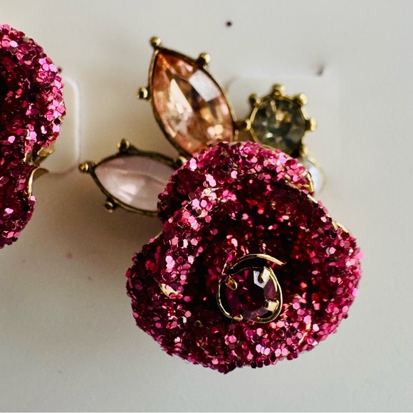 Betsey Johnson Glittering Pink Rose Earrings - Picture 2 of 5